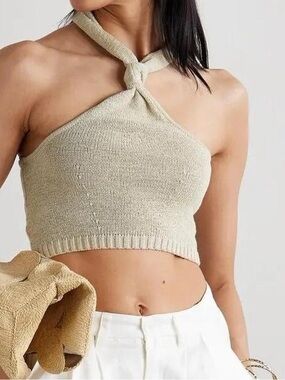 cult gaia Knotted Halter Crop Top in Beige